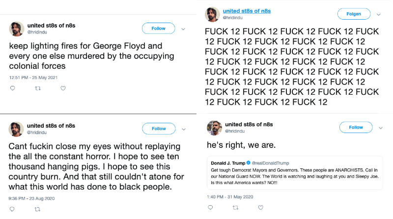 Collage of Roychowdhury's Tweets